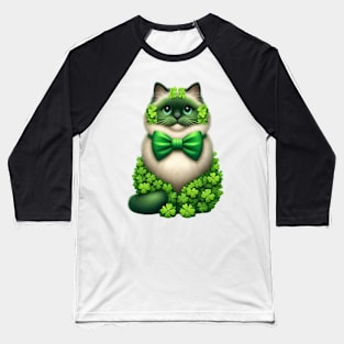 Clover Birman Cat St Patricks Day Baseball T-Shirt